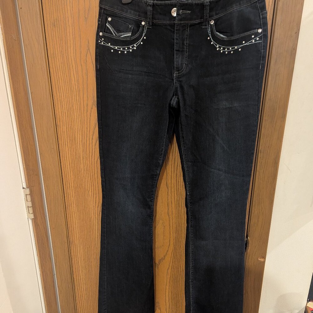 Chicos Platinum Women's Size 00 Reg Boot Cut Denim Dark Wash Stretch Jeans
